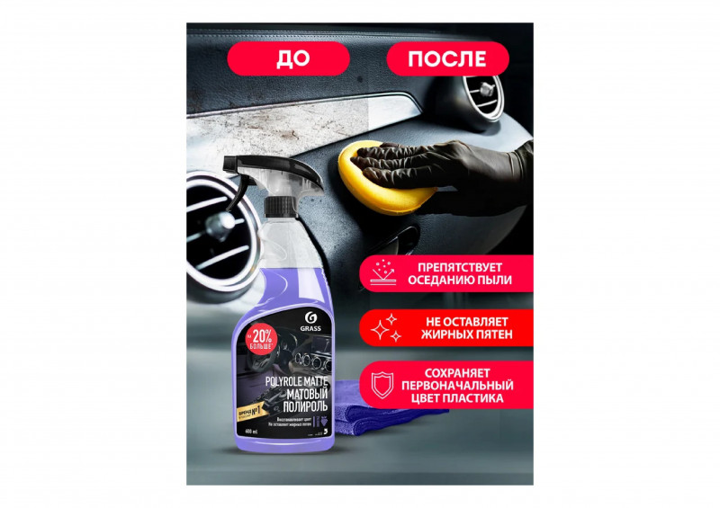 Средство для полировки пластика матовый блеск с ароматом винограда Polyrole Matte 600мл Grass
