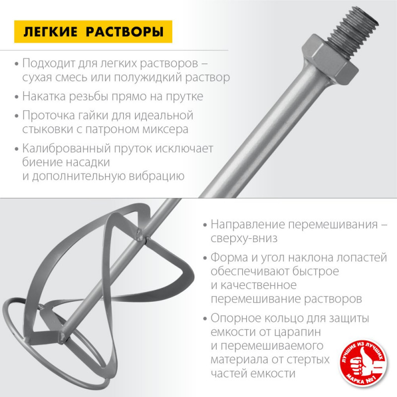 Миксер-насадка резьба М14 140мм для легких растворов ЗУБР